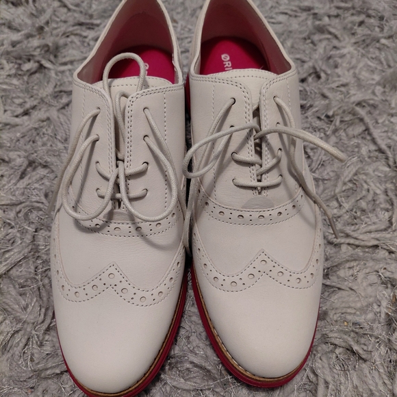 Cole Haan White and Pink Brogue Flats - Picture 5 of 8